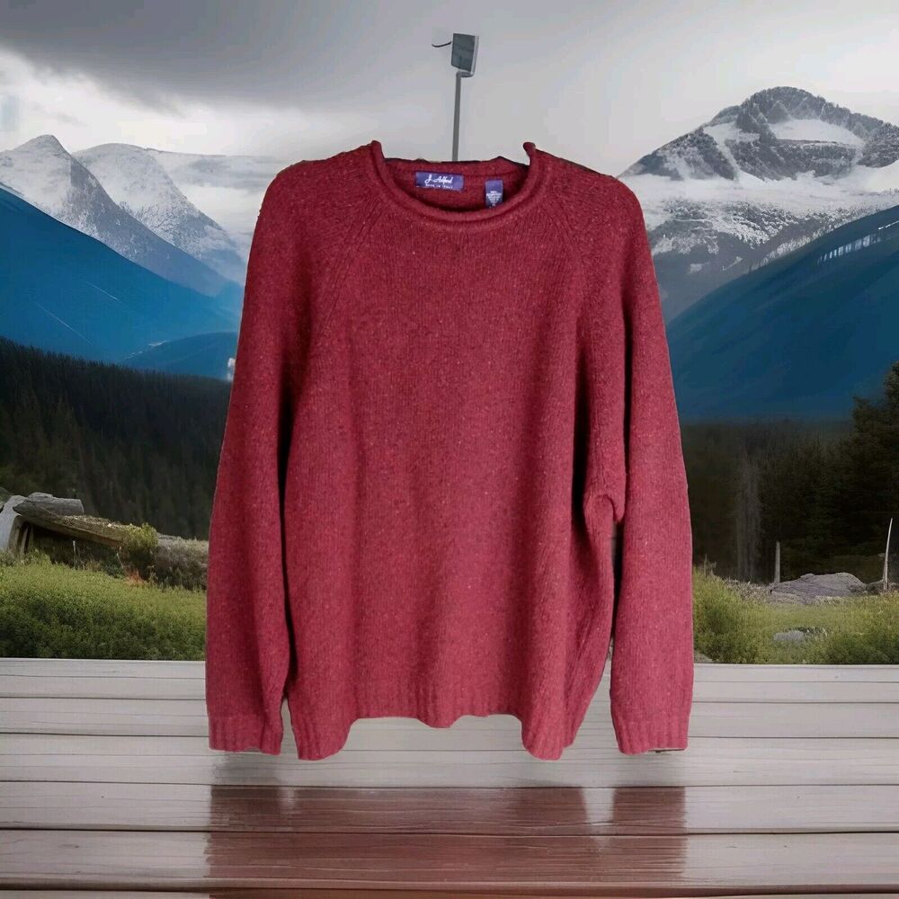 J. Ashford Men's Sweater Sz XL Burgundy New Wool Made In Italy